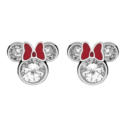 Disney - Minnie Mouse ørestikker i sølv med  rød sløjfe