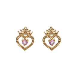 Disney - Hjerte ørestikker med krone  i 9 kt. guld