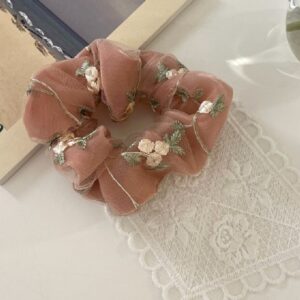 Hårelastik - Rosa med broderi