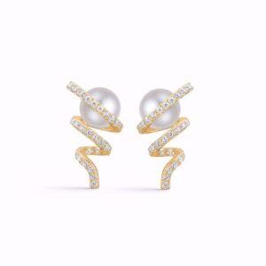 Guld & Sølv Design øreringe m zirkonia og perle 1984/1