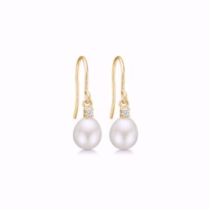 Guld & Sølv Design øreringe med zirkonia og ferskvandsperle 1869/1/F