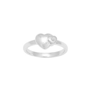 Rhod. sølvbørnering hjerte m/cz Str.43