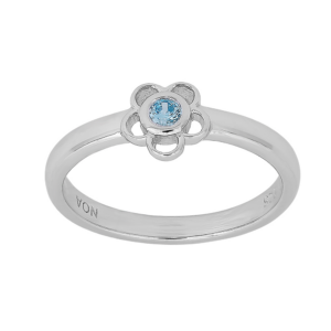 Rhod. sølvbørnering blomst m/lyseblå cz Str.43