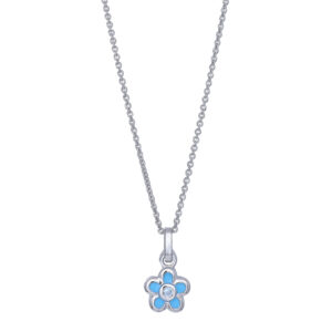 Rhod. Sølv blomst lyseblå emalje + cz kæde 38cm