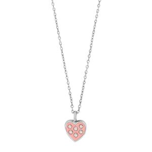 Rhd. sølvvedhæng hjerte m. lyserød emalje