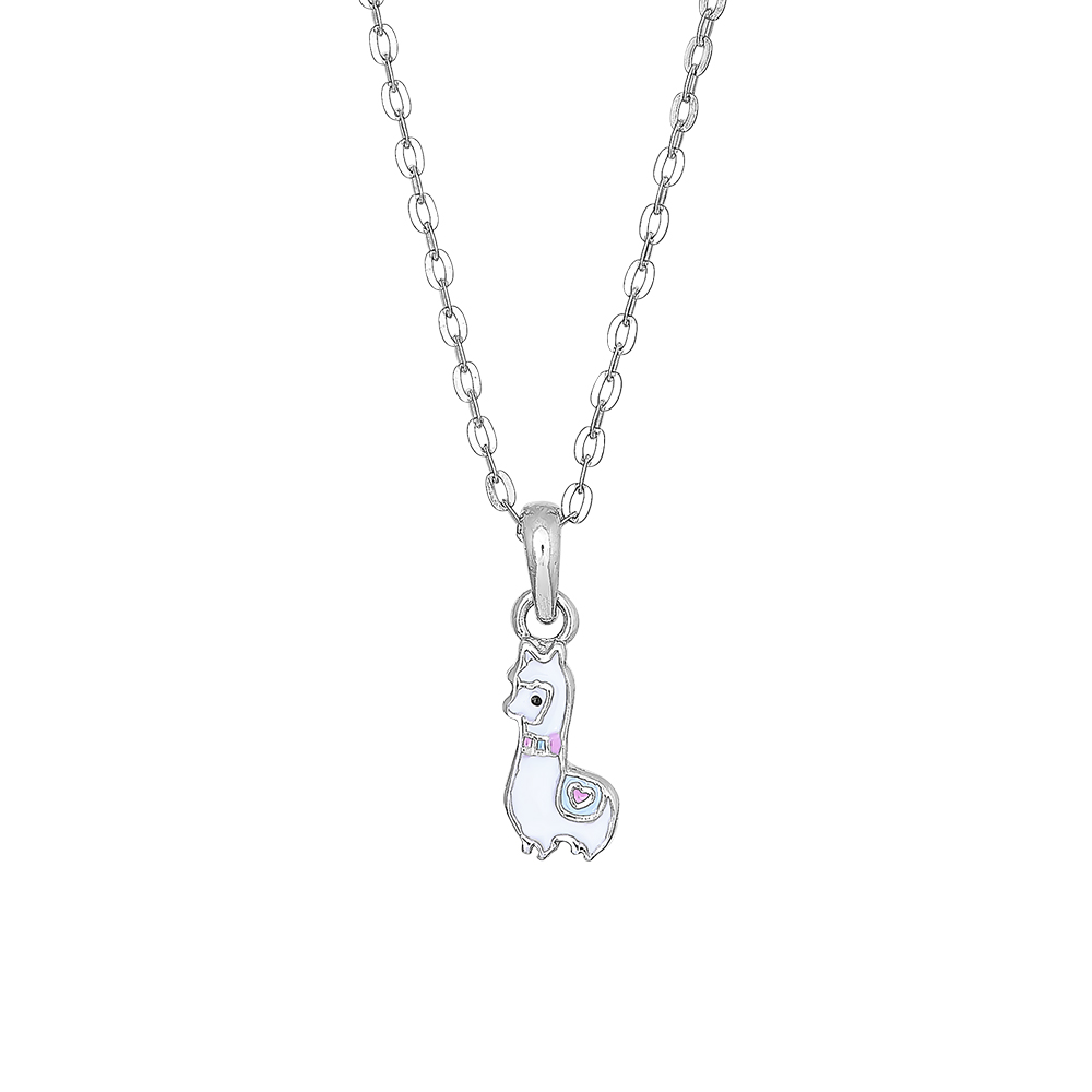 Rhod. sølvvedhæng lama m/emalje inkl. kæde