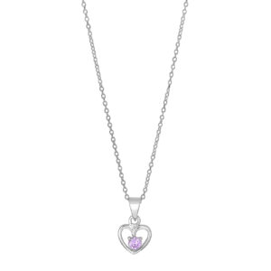 Rhod. sølvvedhæng hjerte m/lyserød cz inkl. kæde