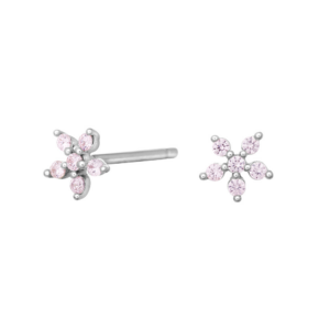 Rhd. Sølv ørestikker blomst med pink cz