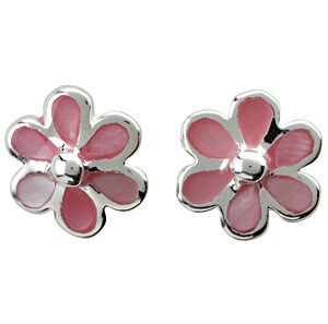 Rhod. sølvørestikker blomst m/lyserød emalje