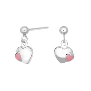 Rhod. sølvørehænger hjerte m/pink emalje