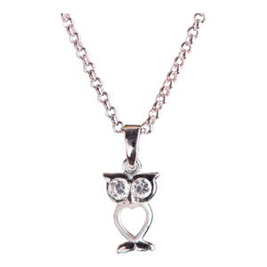 Rhod. sølvhalskæde ugle m/cz