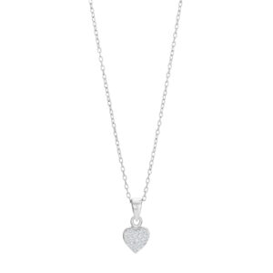 Rhod. sølvvedhæng hjerte m/cz inkl. kæde