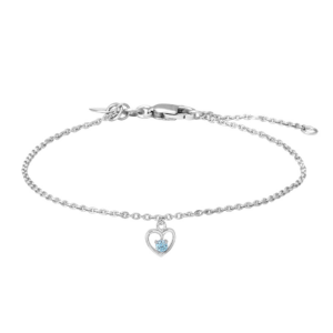 Rhod. sølvarmbånd hjerte m/lyseblå cz