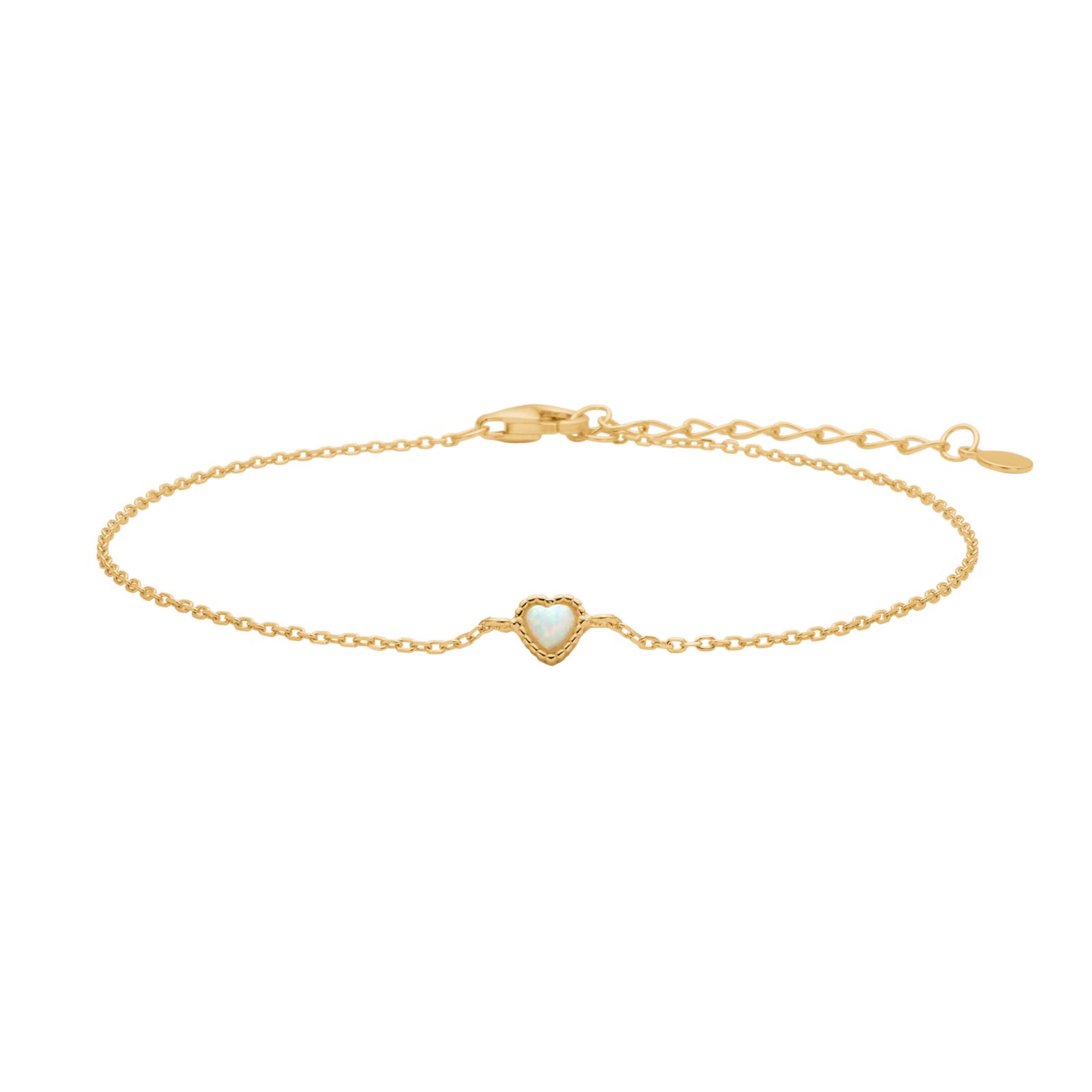 Forg. sølvarmbånd hjerte m/ hvid opal