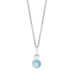 Rhod. sølvvedhæng m/blå perlemor inkl. kæde