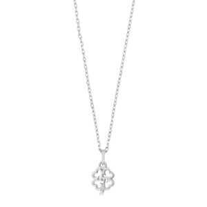 Rhod. sølvvedhæng firkløver m/cz inkl. Kæde