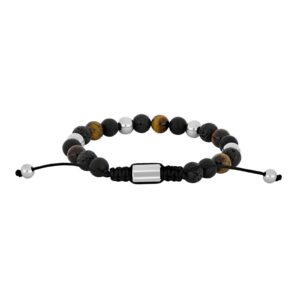 SON armbånd sort agate/lava/tigerøje og stål