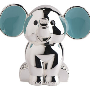 Forkromet sparebøsse elefant m. blå ører