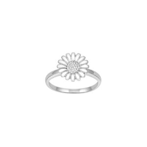 Rhod. sølvring Marguerit 10mm Str.56