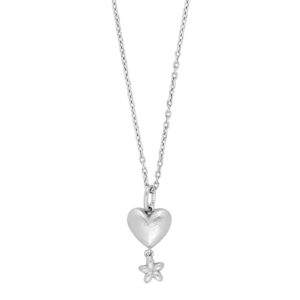 Rhd. sølvvedhæng hjerte/blomst m. kæde