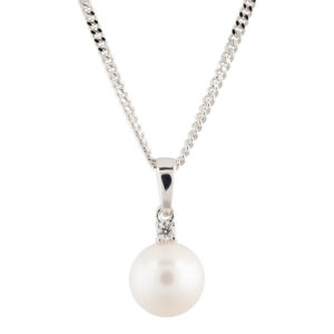 14kt. hvidgulds vedhæng m. fvkp og 0,035 ct TW/SI