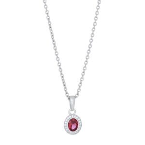Rhod. Sølv vedh. cz og synt. rubin inkl. kæde