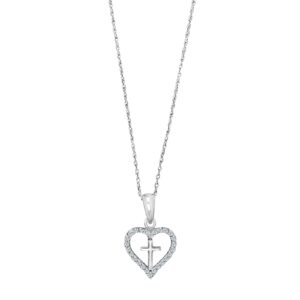 Rhod. sølvvedhæng hjerte m/kors og cz inkl. Kæde