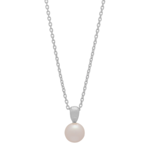 Rhod. sølvvedhæng mat m/ferskvandsperle inkl. kæde