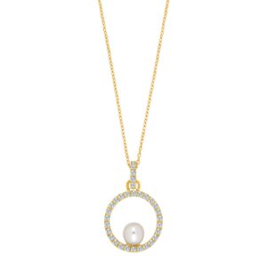 8kt. guldvedhæng cirkel m/ferskvandsperle cz. Inl