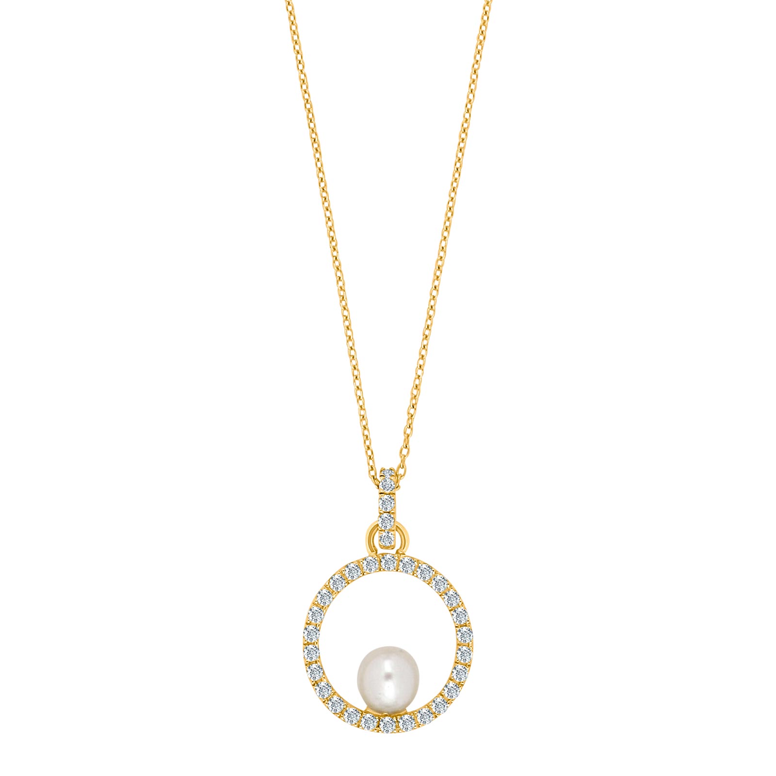 8kt. guldvedhæng cirkel m/ferskvandsperle cz. Inl