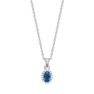 Rhodineret sølv vedhæng roset med blå cz inkl. kæd