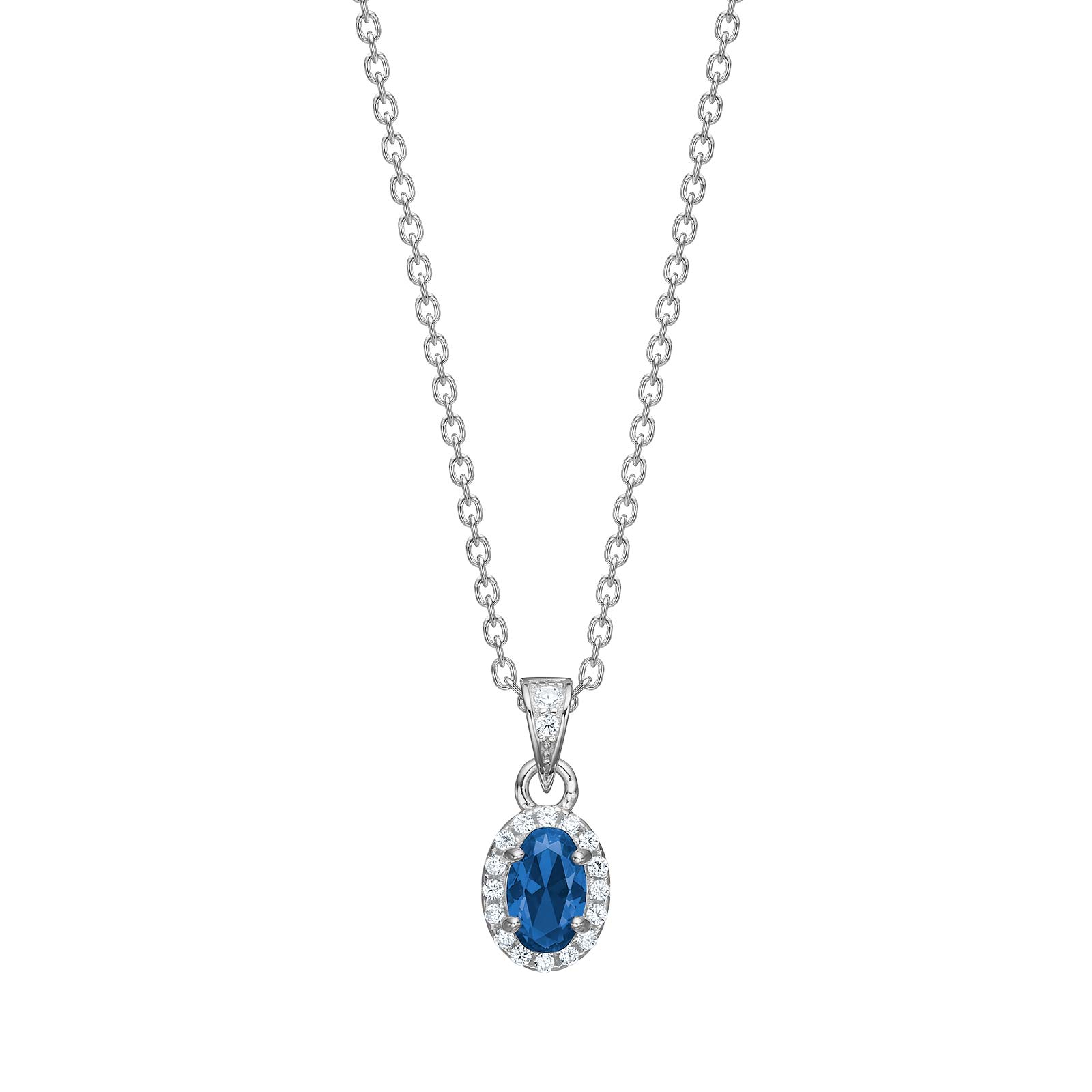 Rhodineret sølv vedhæng roset med blå cz inkl. kæd