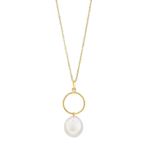 8kt. guldvedhæng cirkel og perle inkl. forg. kæde