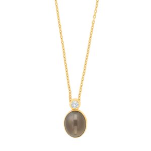 8kt. guldvedhæng m/grå månesten + cz inkl. forg. kæde