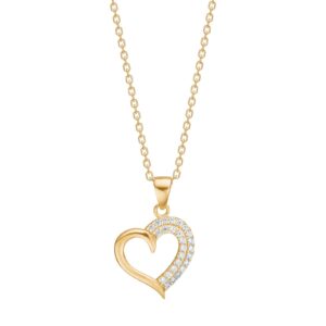 8kt. guldvedhæng hjerte m/cz inkl. forg. sølvkæde