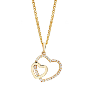8kt. guldvedhæng dobbelt hjerte m/cz inkl. forg.