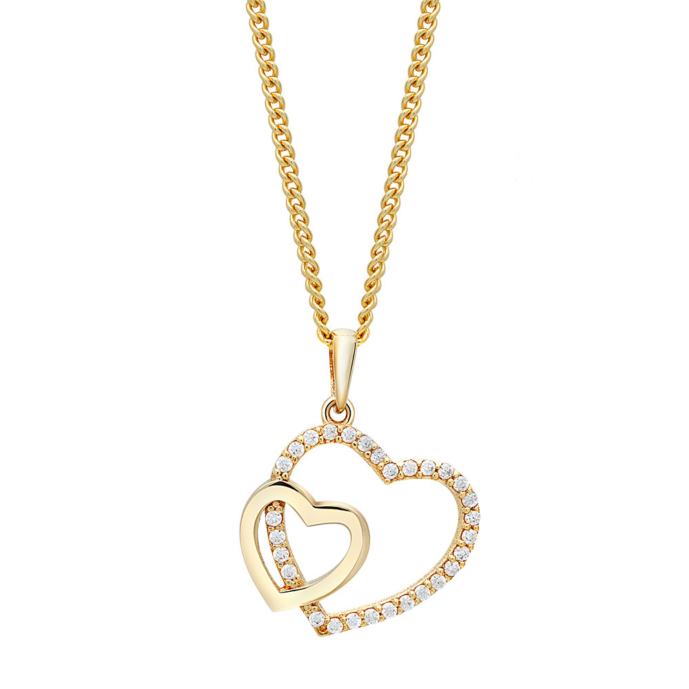 8kt. guldvedhæng dobbelt hjerte m/cz inkl. forg.