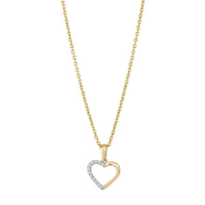 8kt. guldvedhæng hjerte m/cz inkl. forg. sølvkæde