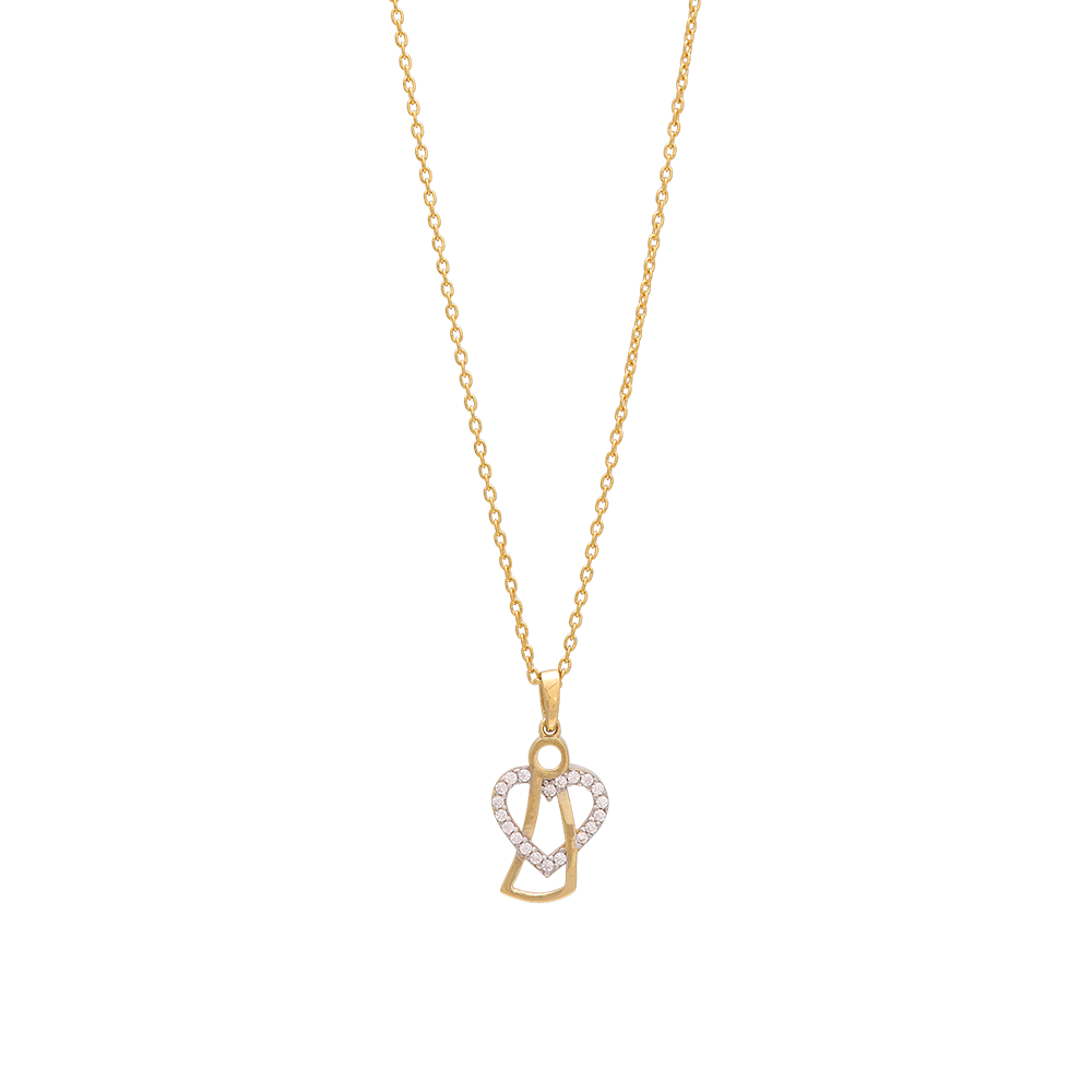 8kt. guldvedhæng engel m/hjerte og cz inkl. forg.