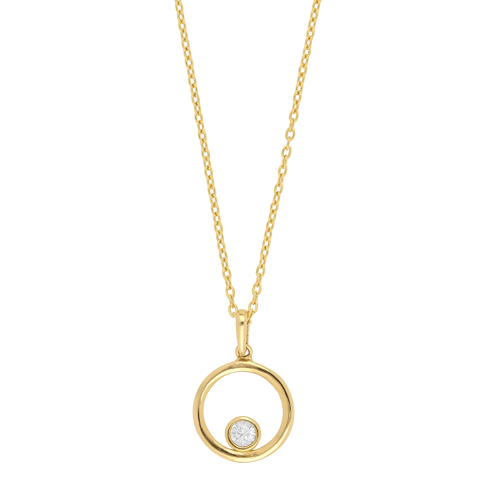 8kt. guldvedhæng cirkel m/cz inkl. forg. sølvkæde