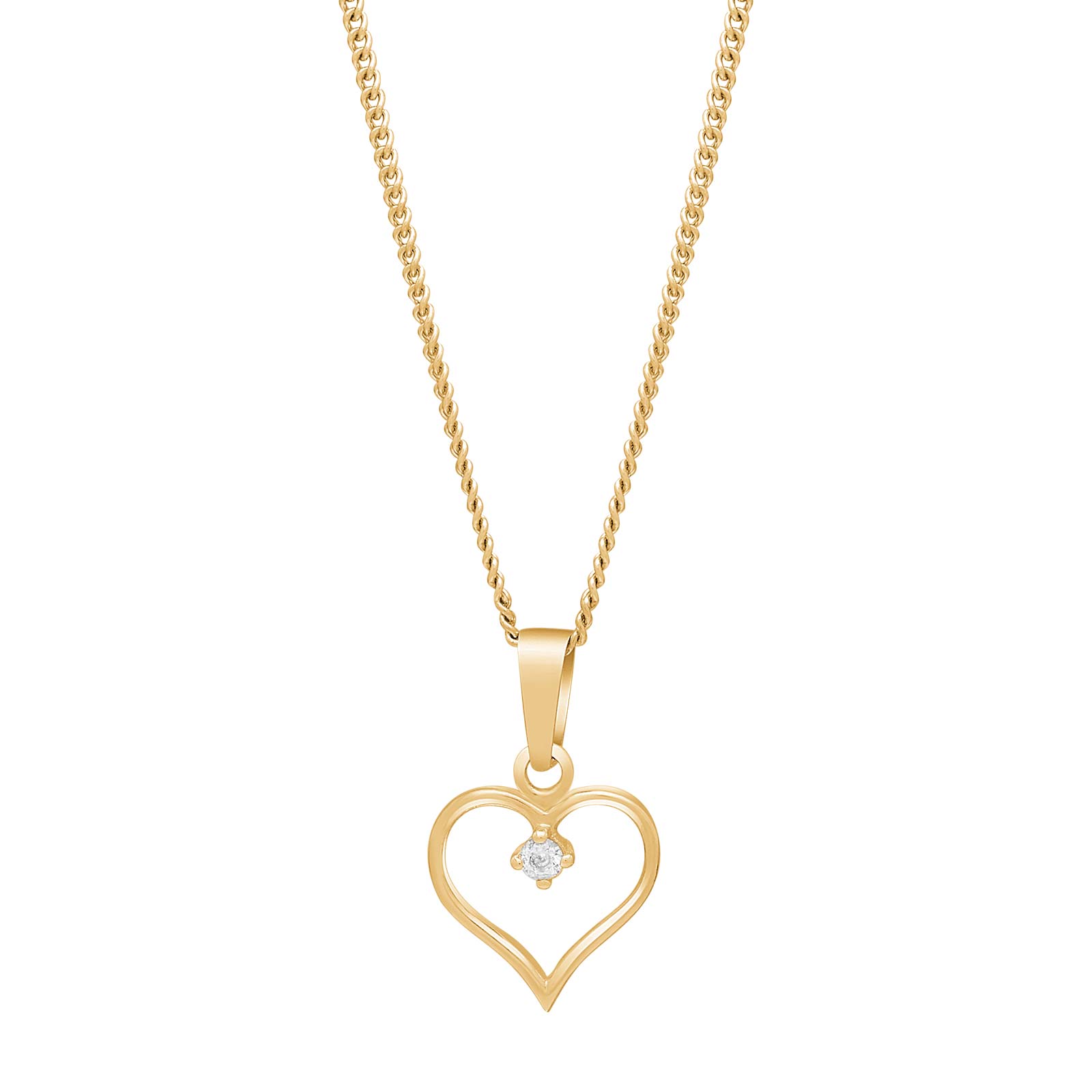 Forg. sølvvedhæng hjerte m/cz inkl. kæde