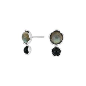 Sølv rhod. ørestik m/labradorit + onyx