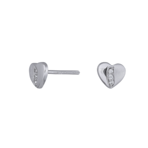Rhod. Sølv ørestik hjerte m. cz mat/blank