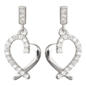 Sølv rhodineret ørestikker, Hjerte m/cz