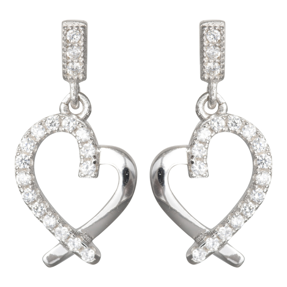 Sølv rhodineret ørestikker, Hjerte m/cz
