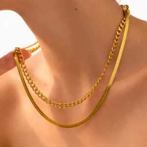 Halskæde i vandfast forgyldt stål med dobbeltkæde 163027